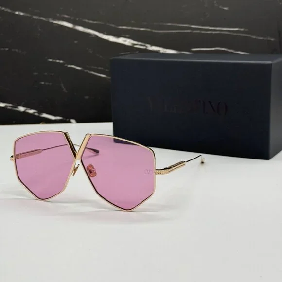 Valentino Women BRAND NEW Sunglasses Titanium Gold Pink Oversized Aviator Valentino VLS116-C Gold Pink Oversized Square Sunglasses  main image 2